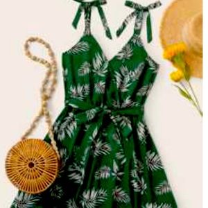Green floral romper